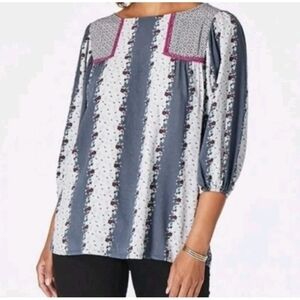 Matilda Jane A Quick Getaway Floral Polka Dot Top Rayon Boho Boxy Large